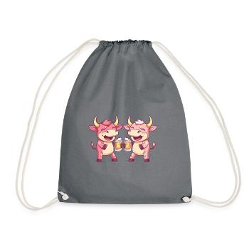Stier Comic Bier Lustig Saufen - Turnbeutel - Grau - Vorne