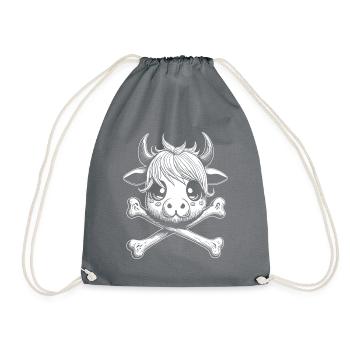 Totenkopf-Kälbchen Comic-Shirt für Cartoon-Fans - Turnbeutel - Grau - Vorne