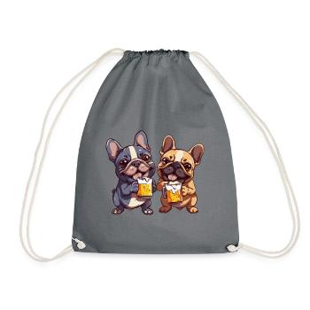 French Buldogge Dogs Beer - Drawstring Bag - grey - Front