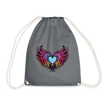 Heart, Wings, Angel, Love - Drawstring Bag - grey - Front
