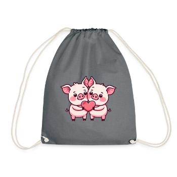 Cochon Bande Dessinée Couple Amour - Sac de sport léger - gris - Devant