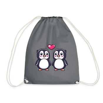 Pinguin Comic Paar Liebe - Turnbeutel - Grau - Vorne