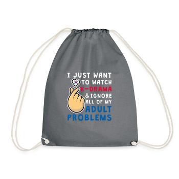 I Just Want To Watch KDrama, Funny K-Drama - Drawstring Bag - grey - Front
