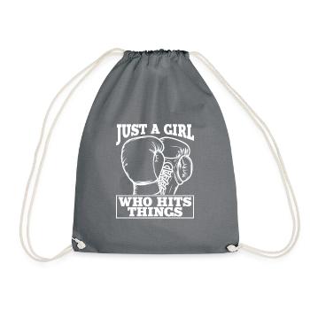 Just A Girl Who Hits Things - Frauen im Boxen - Turnbeutel - Grau - Vorne