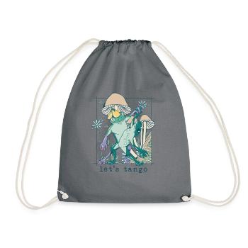 Let's Tango, Goblincore Dancing Frog Mushroom - Drawstring Bag - grey - Front