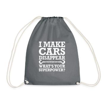 I Make Cars Dissapear Superpower, Abschleppwagen - Turnbeutel - Grau - Vorne