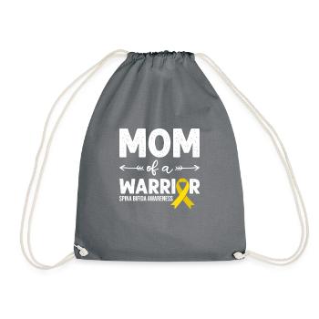 Mom Of A Warrior, Yellow Ribbon Spina Bifida - Drawstring Bag - grey - Front