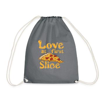 Love At First Slice, pizza lovers - Drawstring Bag - grey - Front