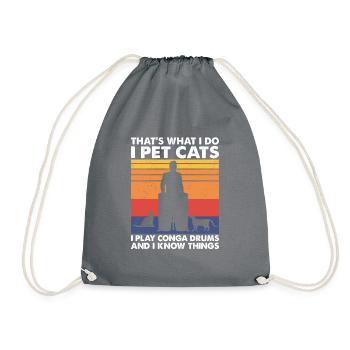 Pet Cats Play Conga Drums & Know Things - Drawstring Bag - grey - Front