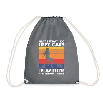 That's What Do Pet Cats Play Flute & Know Things - Drawstring Bag - grey - Front