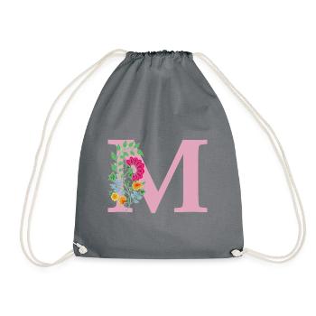 flower 12 red with m - Drawstring Bag - grey - Front