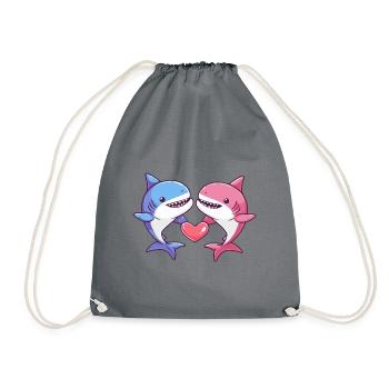 Shark Comic Couple Love - Drawstring Bag - grey - Front
