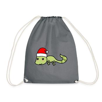 Gecko Comic Weihnachten Xmas - Turnbeutel - Grau - Vorne