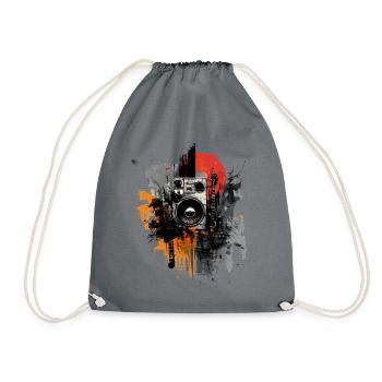 Rock Grunge Music Art – Guitar & Boombox - Drawstring Bag - grey - Front