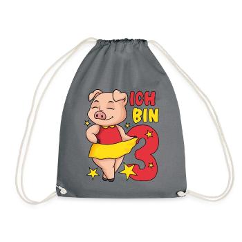 3. Geburtstag Mädchen süßes Schweinchen Ich bin 3 - Turnbeutel - Grau - Vorne