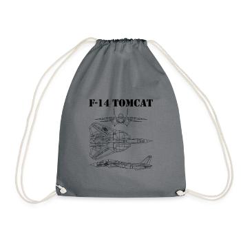 Vintage Black F14 Tomcat Schematic - Drawstring Bag - grey - Front