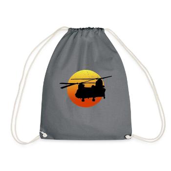 CH47 Chinook Silhouette Sunset Milit rhub - Drawstring Bag - grey - Front