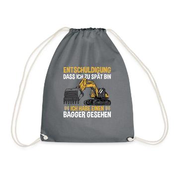 Ich Habe Einen Bagger Gesehen - Turnbeutel - Grau - Vorne