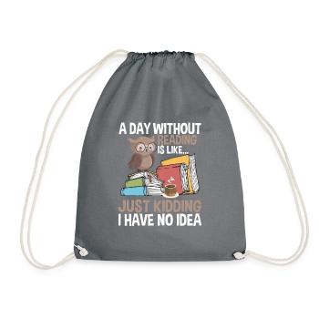 A Day Without Reading Bookworm - Drawstring Bag - grey - Front