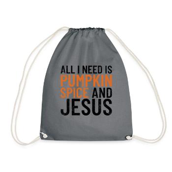 Alles was ich brauche ist K�rbisgew�rz und Jesus T - Turnbeutel - Grau - Vorne