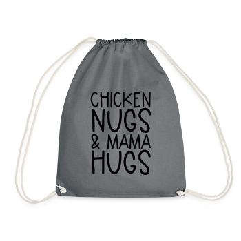 H�hnerfl�sse und Mama Umarmungen H�hnernuggets - Turnbeutel - Grau - Vorne