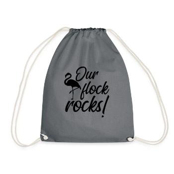 Unsere Flock -Felsen rosa Flamingo unsere Flock -F - Turnbeutel - Grau - Vorne