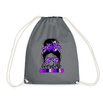 Overdose Awareness Messy Bun Over - Drawstring Bag - grey - Front