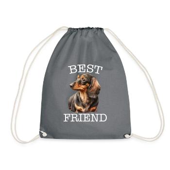 Mein Dackel ist mein Best Friend - Dackel T-Shirt - Turnbeutel - Grau - Vorne
