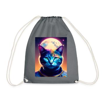 Moon, space cat - Drawstring Bag - grey - Front