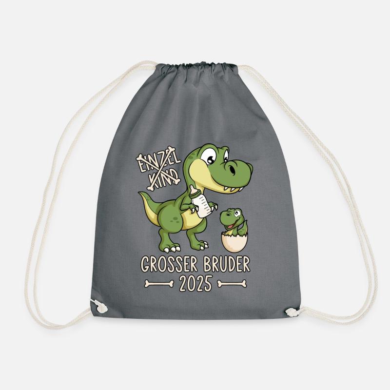 Großer Bruder 2025 Dino Einzelkind Dinosaurier - Turnbeutel - Grau