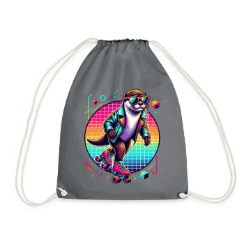 Loutre cool sur patins à roulettes avec lunettes de soleil - Sac de sport léger - gris - Devant