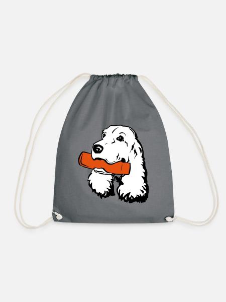Cocker Spaniel with Dummy - Drawstring Bag - grey