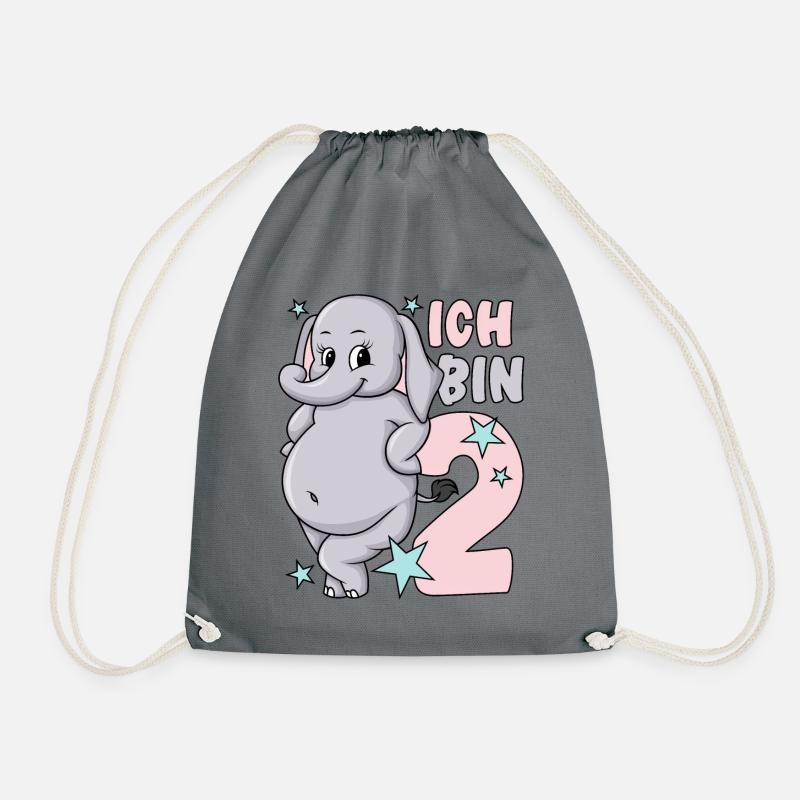 2. Geburtstag Mädchen süßer Elefant Ich bin 2 - Turnbeutel - Grau