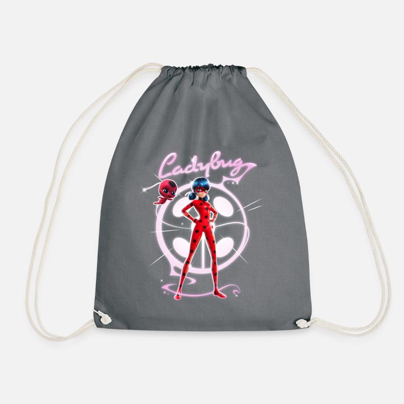 Miraculous Ladybug Pose With Tikki - Drawstring Bag - grey