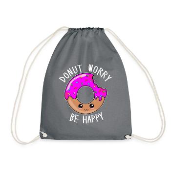 Donut Worry Be Happy - Süßes Donut Gesicht - Turnbeutel - Grau - Vorne