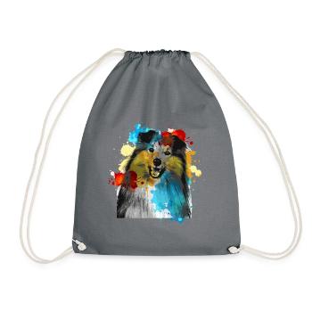 Sheltie Watercolors Colorful - Drawstring Bag - grey - Front