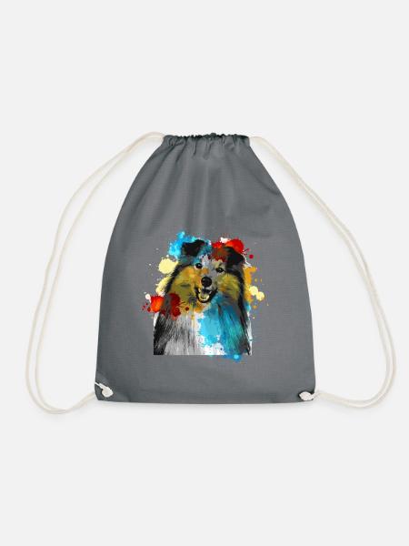 Sheltie Watercolors Colorful - Drawstring Bag - grey