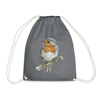 Robin bird - Drawstring Bag - grey - Front