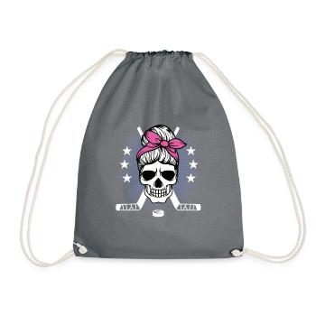 Eishockeyspielerin Totenkopf Hockey Spielerin - Turnbeutel - Grau - Vorne