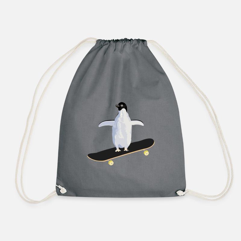 Penguin on a skatboard - Drawstring Bag - grey