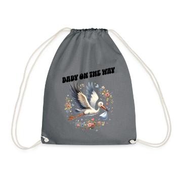 Soon I'll be a mother, baby on the way, stork - Drawstring Bag - grey - Front