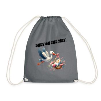 Soon I'll be a mother, baby on the way, stork - Drawstring Bag - grey - Front