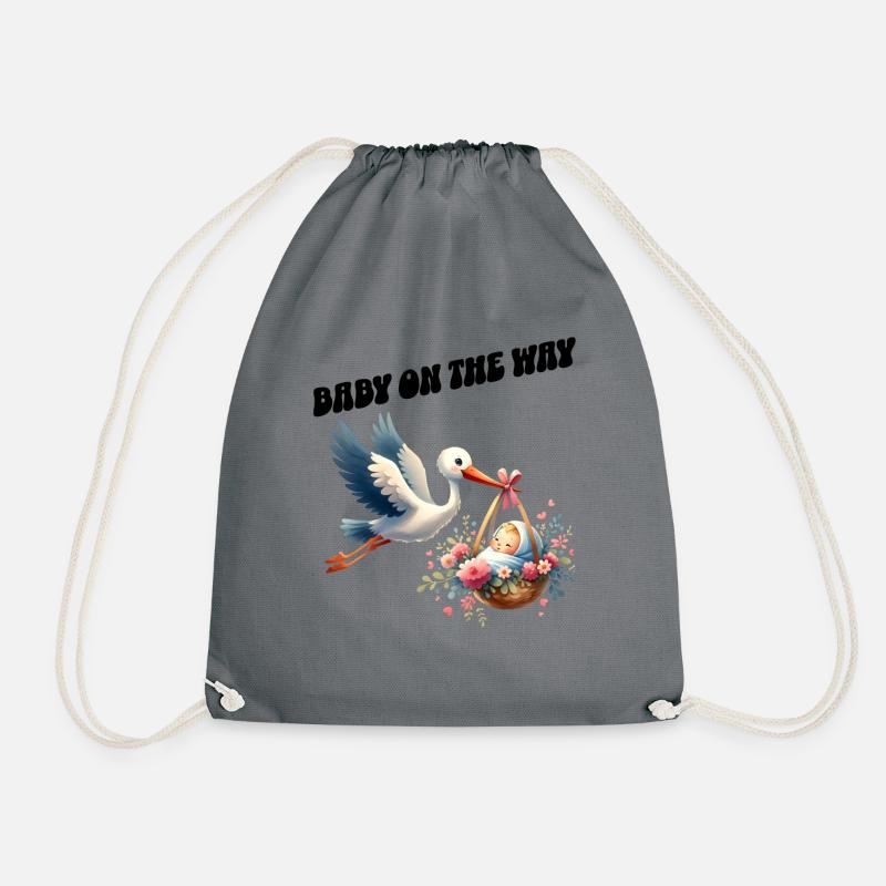 Soon I'll be a mother, baby on the way, stork - Drawstring Bag - grey