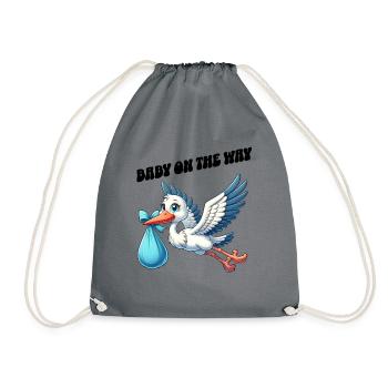 Soon I'll be a mother, baby on the way, stork - Drawstring Bag - grey - Front