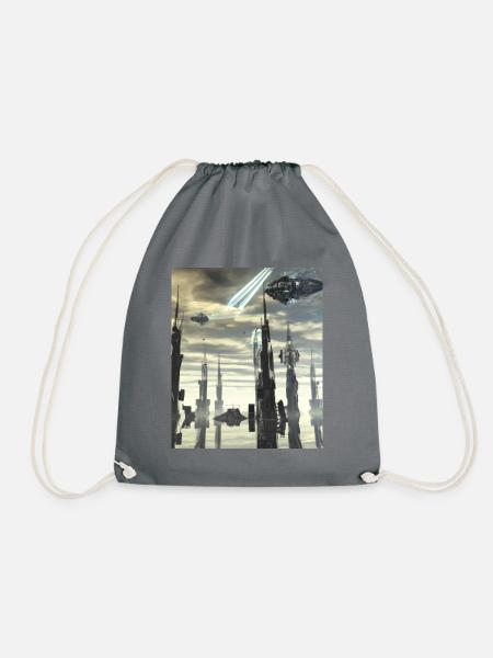 Fantasy Science Fiction City - Drawstring Bag - grey