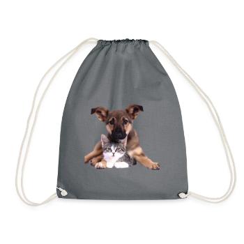 Süßes Hundebaby und Katzenbaby - Turnbeutel - Grau - Vorne