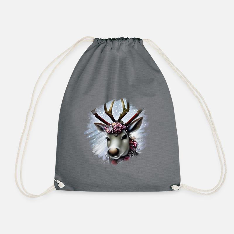 Reindeer Christmas - Drawstring Bag - grey