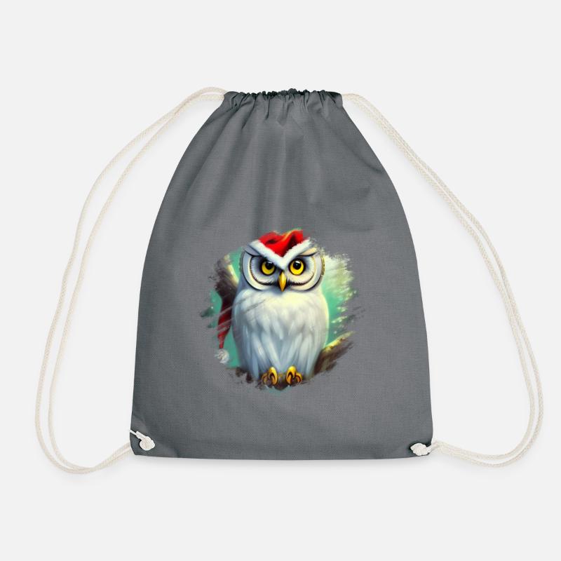 White Snowy Owl - Drawstring Bag - grey