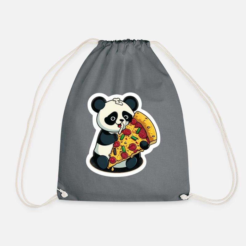 Niedlicher Panda Bär isst eine Pizza Sticker - Turnbeutel - Grau