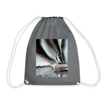 Polarlicht und Pinguin, handgemaltem Design - Turnbeutel - Grau - Vorne